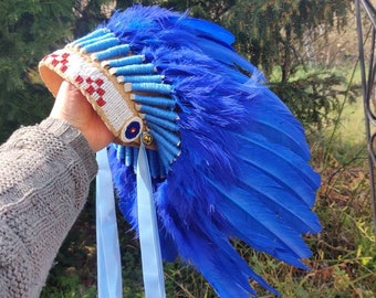 Vintage feather bonnet, Native American  inspired , turkey feathers