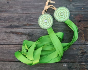 Beaded side drops for braided hair, powwow hair ornament, Native American style