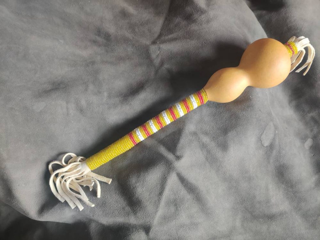 Vintage Beaded Gourd Rattle, Soft Sound, Native American Inspired Etsy