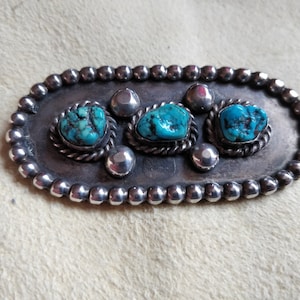 Heavy and large old pawn Navajo brooch, silver, turquoise and coral, ca 1940-60