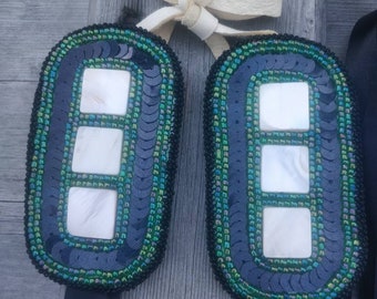Beaded side drops for braided hair, powwow hair ornament, Native American style