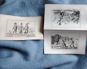 3 antique lithography, seminole stone prints, Florida Native Americans, 18th century, original, rare