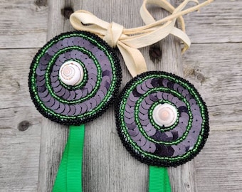 Beaded side drops for braided hair, powwow hair ornament, Native American style