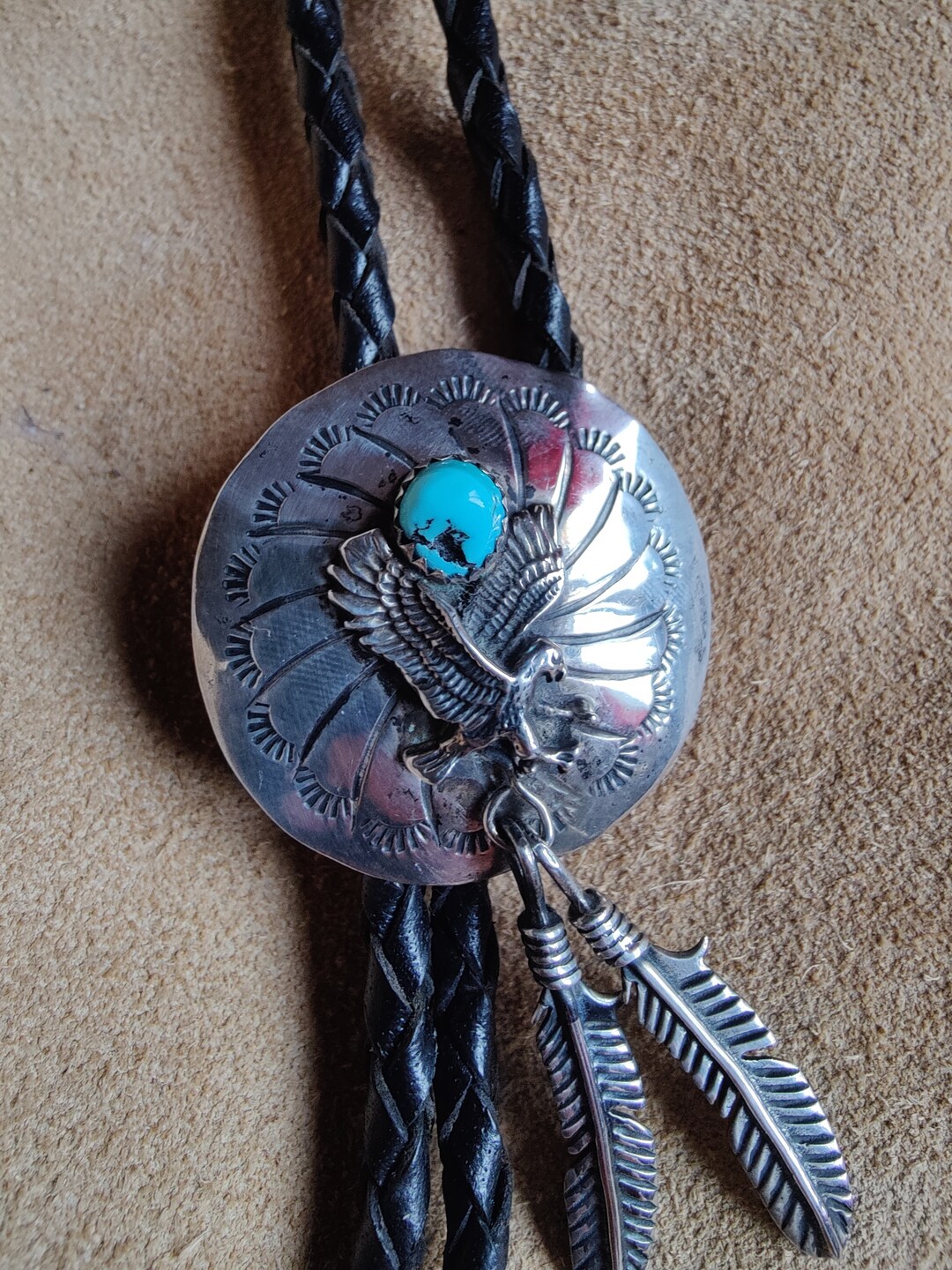 Vintage Age Navajo Silver Bolo Tie, Very Thin Metal, Very Much Used ...