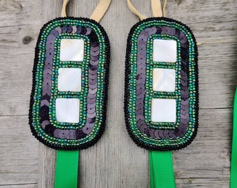 Beaded side drops for braided hair, powwow hair ornament, Native American style