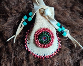 Vintage Medizintasche, Perlen, Glasperlen, Indianer inspiriert