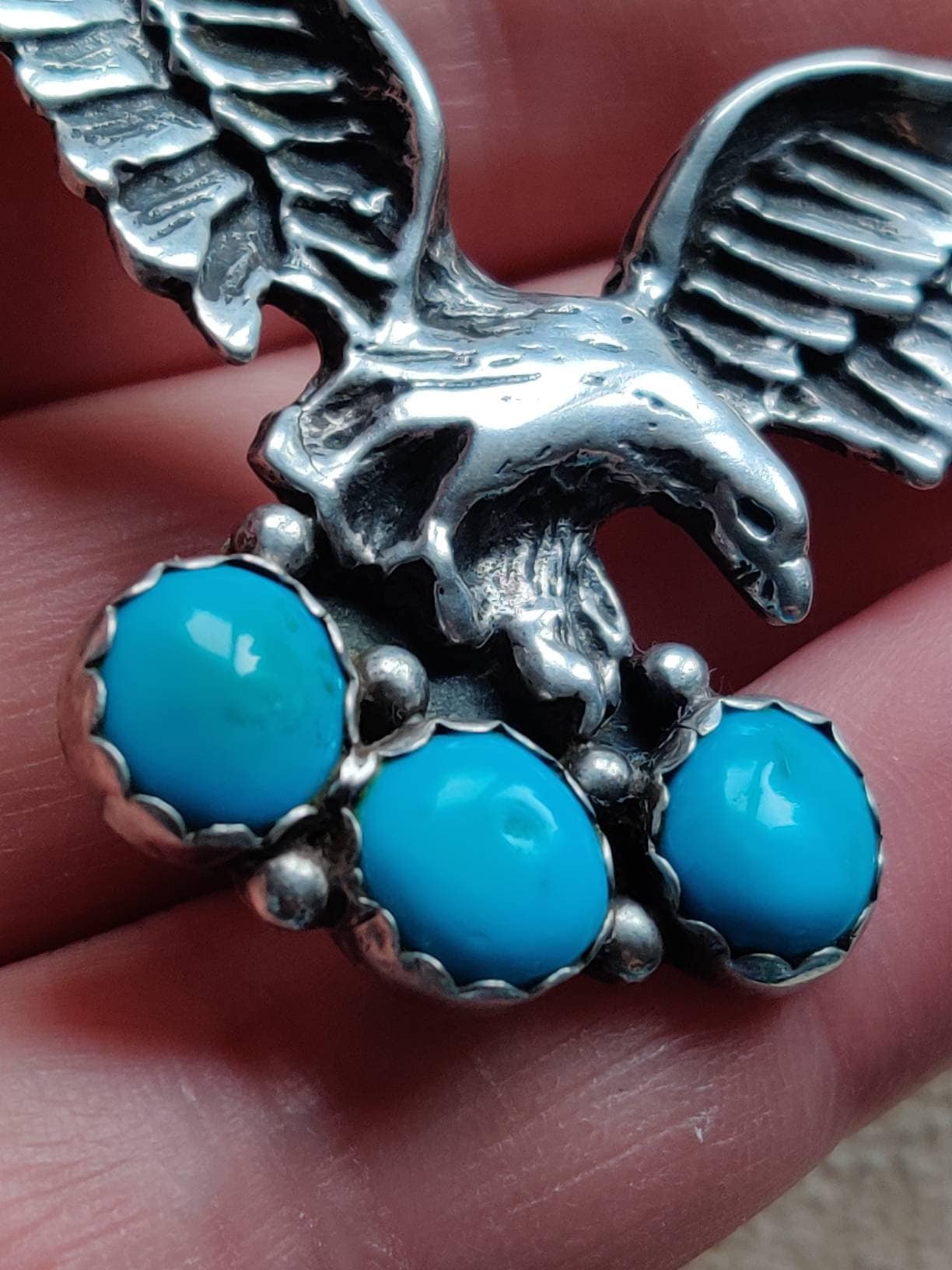 Collier Tribal Amérindien Aigle & Turquoise - Acier Titane - Style Vintage - Unisexe - 60 Cm - 13