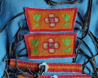Woodland Style beaded cuffs, powwow beadwork, powwow regalia
