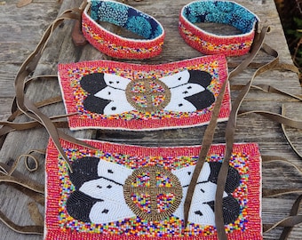 Woodland Style beaded cuffs and arm bands, powwow beadwork, powwow regalia