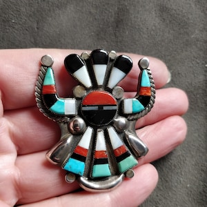 Great zuni yei , kachina mosaic Brooch, mosaic inlay, horned kachina
