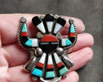 Great zuni yei , kachina mosaic Brooch, mosaic inlay, horned kachina