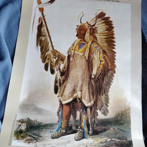 Native warrior, Bodmer , exhibition poster, Munich, vintage museum exhibition about Native Americans