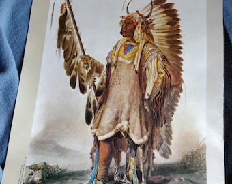 Native warrior, Bodmer , exhibition poster, Munich, vintage museum exhibition about Native Americans