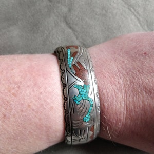 NAVAJO J.NEZZIE ナバホ インレイバングル 幅2cm 太め J Nezzie Navajo - Etsy