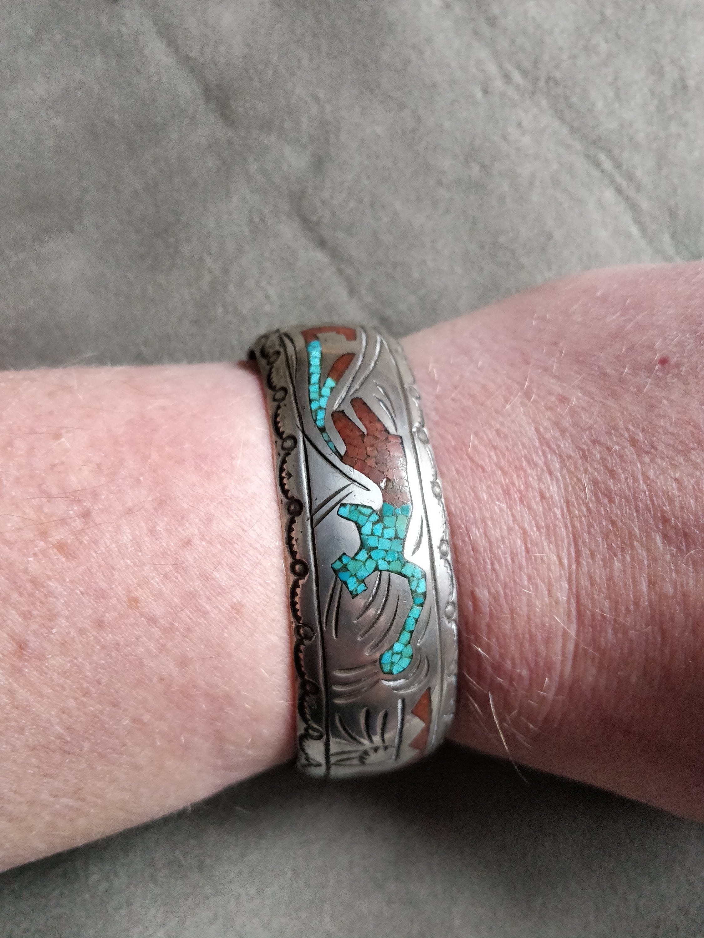 Navajo Chip Inlay Bracelet, J. Nezzie, Native American Navajo Chip Inlay Bracelet, J. Nezzie, Native American