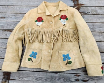 Chaqueta de piel de alce Cree tamaño pequeño para adultos, ca 1970-90, vestido nativo curtido, con cuentas