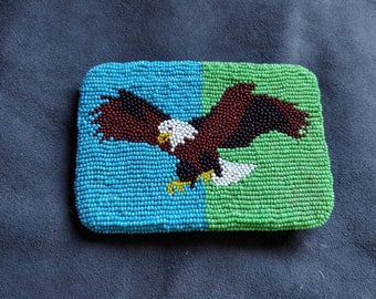 Vintage northern Plains beaded belt buckle, First Nations, Native American, pre used, eagle