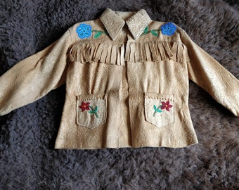 Childs size Cree Moose hide Jacket, ca 1940-70, native tanned, beaded native dress