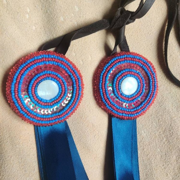 Beaded side drops for braided hair, powwow hair ornament, Native American style