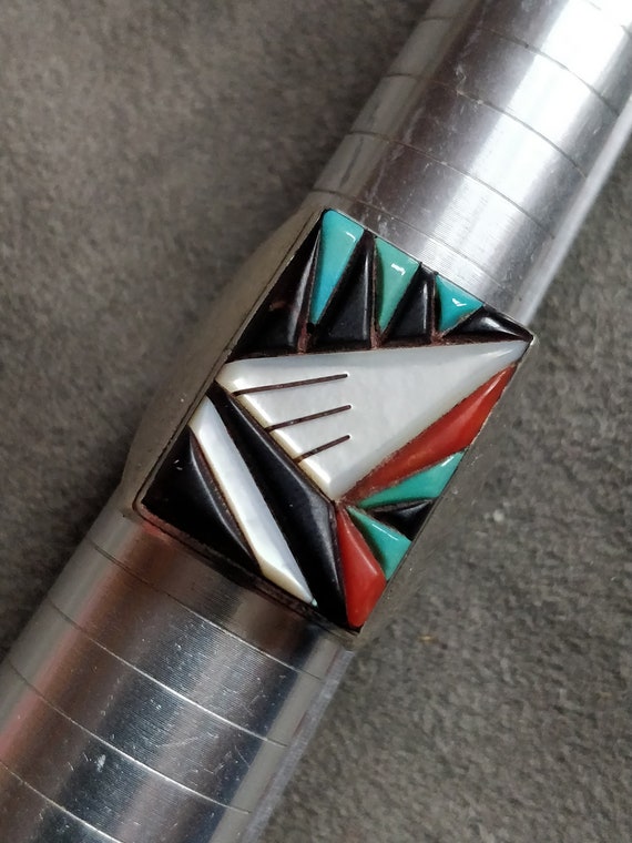 Zuni mosaic inlay ring, vintage zuni sterling silv