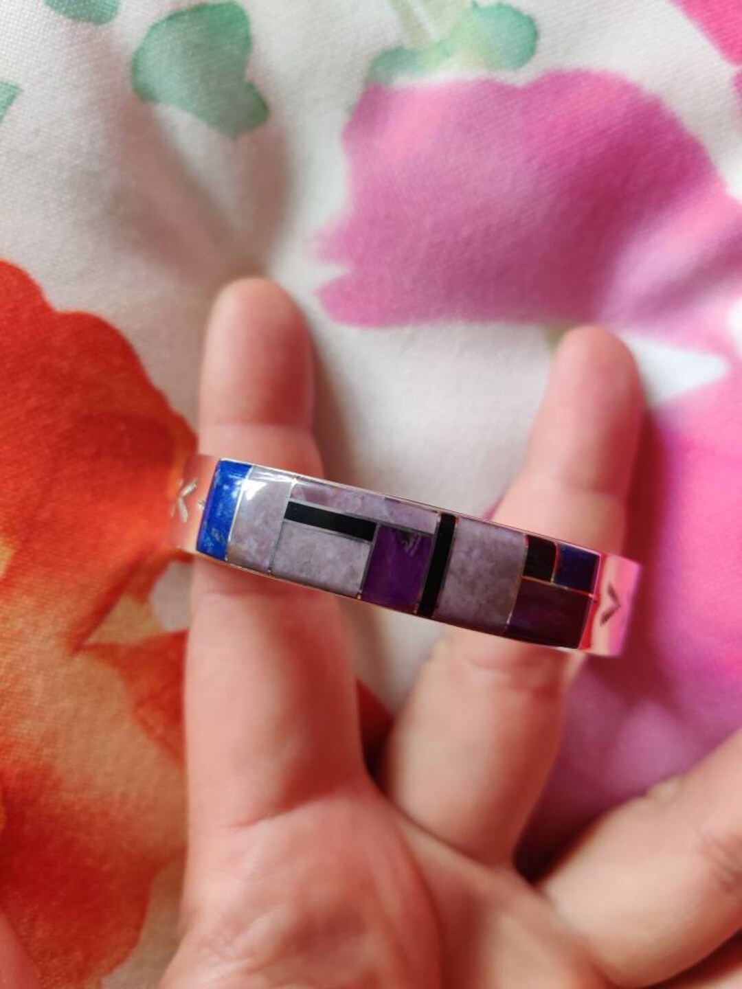 Zuni Mosaic Cuff Bracelet, Turquoise, Sterling Silver, Native American