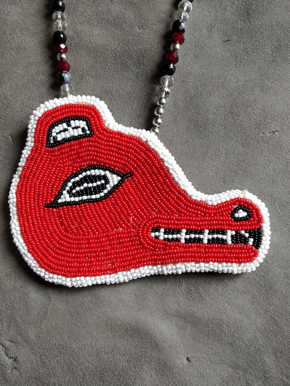 North West Coast style wolf necklace, beaded wolf, Native American style, Haida style,