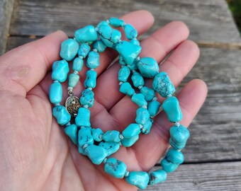 Mid century Chinese knucklebone turquoise necklace