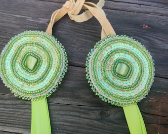 Beaded side drops for braided hair, powwow hair ornament, Native American style