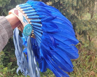 Vintage feather bonnet, Native American  inspired , turkey feathers