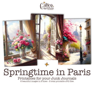 Coisas efêmeras de Paris para diários indesejados, pacote de coisas efêmeras da primavera para impressão, kit de diários indesejados da primavera, arte parisiense vintage, cartões colecionáveis de artistas