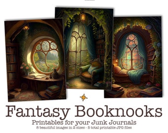 Buch Ephemera für Junk Journals, Druckbares Fantasy Ephemera Pack, Fantasy Junk Journal Kit, Bookish Art, Artist Trading Cards, Book Nook