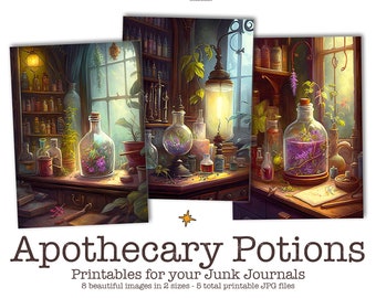 Apothecary Ephemera for Junk Journals, Green Witch Junk Journal Ephemera Pack, Potions Junk Journal Kit, Printable Ephemera, Collage Sheet