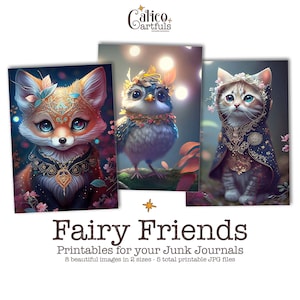 Fairy Ephemera for Junk Journals, Fantasy Animals Printable Ephemera Pack, Fairy Junk Journal Kit, Fairycore Art, Artist Trading Cards