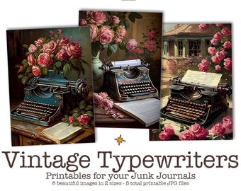 Victorian Typewriters Ephemera for Junk Journals, Printable Victorian Rose Ephemera Pack, Shabby Chic Junk Journal Kit, Artist Trading Cards