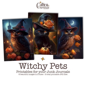 Witch Ephemera for Junk Journals, Black Cats, Crows, Owls, Witch Junk Journal Ephemera Pack, Junk Journal Kit, Printable Ephemera, Scrapbook