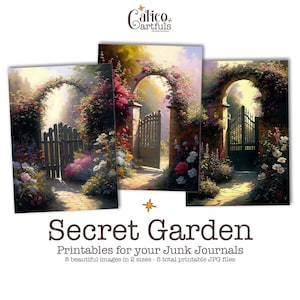 Effimeri da giardino per riviste spazzatura, Pacchetto di effimeri da giardino segreto stampabile, Kit per diario spazzatura rosa, Carte collezionabili d'artista, Giardino fiorito