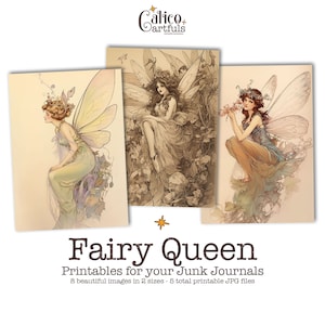 Fairy Queen Ephemera for Junk Journals, Printable Fae Ephemera Pack, Junk Journal Kit, Fairycore Art, Fairies Artist Trading Cards