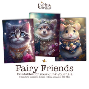 Printable Fairy Animal Friends Ephemera for Junk Journals, Printable Ephemera Pack, Junk Journal Kit, Fairycore Art, Artist Trading Cards