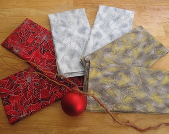 Red Poinsettia Cotton Christmas Napkins: Elegant Holiday Table Decor