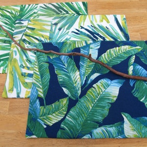 stain and wrinkle resistant placemats, tropical leaves placemats, polyester placemats,  practical table mats, outdor and indoor placemats