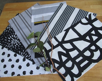 Reversible Cotton Placemats - Set of 4 - Black and White Abstract Dinner Mats