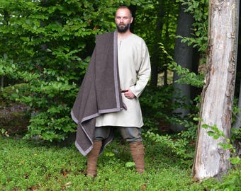Brown Wool Viking Cape – Hand-Trimmed Slavic Coat, Viking cloak, Wikinger-Umhang, Wikingermantel, norseman clothing, Larp
