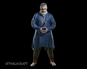 Dark Blue Linen Viking Tunic, Slavic Medieval Costume