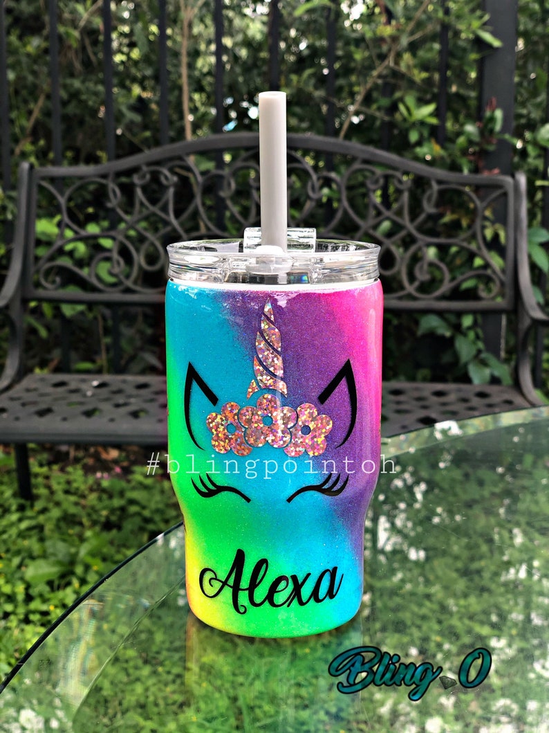 Rainbow Unicorn Glitter Swirl Tumbler Etsy