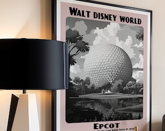 Epcot, Impresión de Disney World, Póster de viajes de Disney, Impresiones neutrales de Disney, Spaceship Earth, Impresiones de Disney World, Regalos de Disney, Arte mural neutral