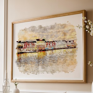Disney&#39;s Boardwalk Resort Watercolour Sketch Print, Disney Prints Available In A3, A4, A5, Disney Resorts