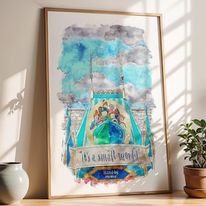 Magic Kingdom Prints, It&#39;s A Small World Disney Watercolour Print, Disney Prints, Disney Posters, Disney Wall Art, Disney Attraction Posters