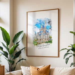 Cinderella Castle, Watercolour Style Print With Text, Magic Kingdom Poster, Disney Prints, Disney Location Prints, Disney Castle Prints