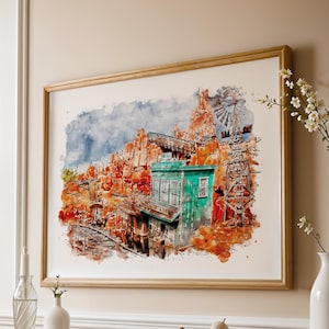 Big Thunder Mountain Disney Watercolour Print, Disney Print, Disney Poster, Magic Kingdom, Disney Park Prints, Disney Wall Art