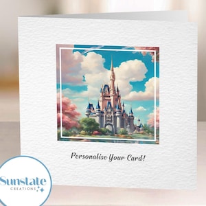 Disney Schloss Karte, personalisierte Karte, Disney Karten, Jubiläumskarte, Disney Karte, Kindergeburtstag, Disney Geburtstagskarten